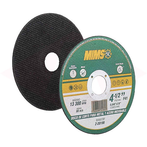 DISCO CORTE INOX Y METAL 4-1/2" x 7/8" F41 MIMS PIEZA